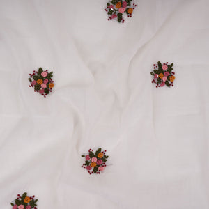 Off White with Multicolor floral Hand embroidery Pure Mul Chanderi Fabric SN-31238 - TradeUNO