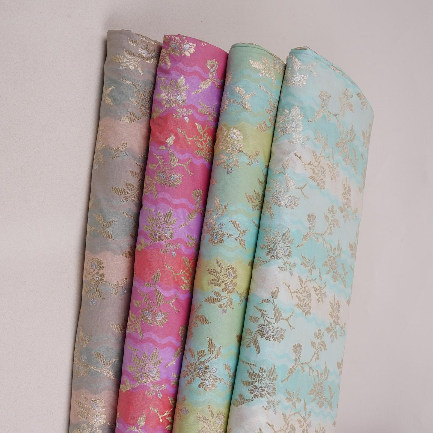 Aqua Blue with Sage Green Stripes Multi Rangkaat Weave Brocade Fabric HMSS-32718