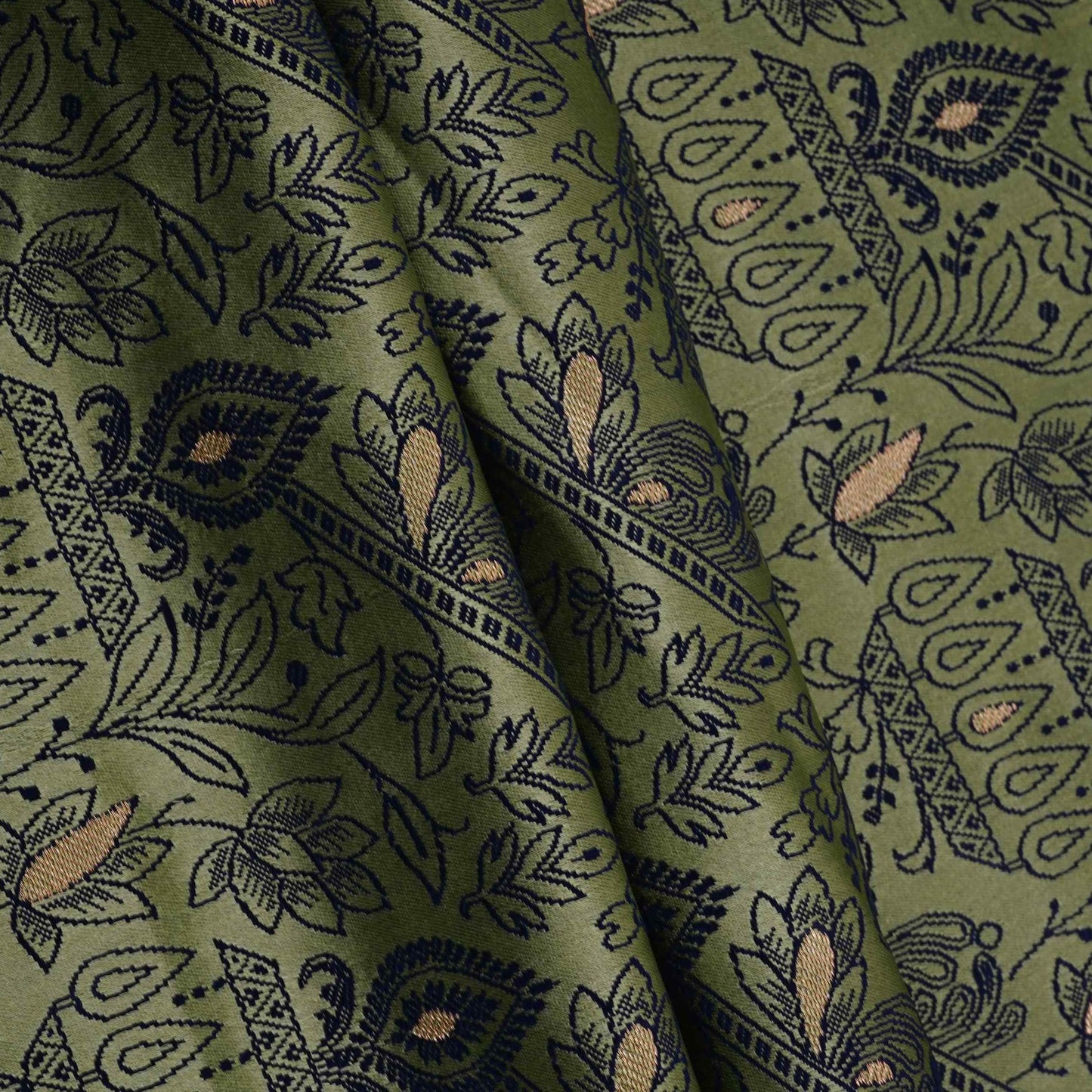 Sage Green Zari Booti Tanchoi Silk Fabric HMSS-32754