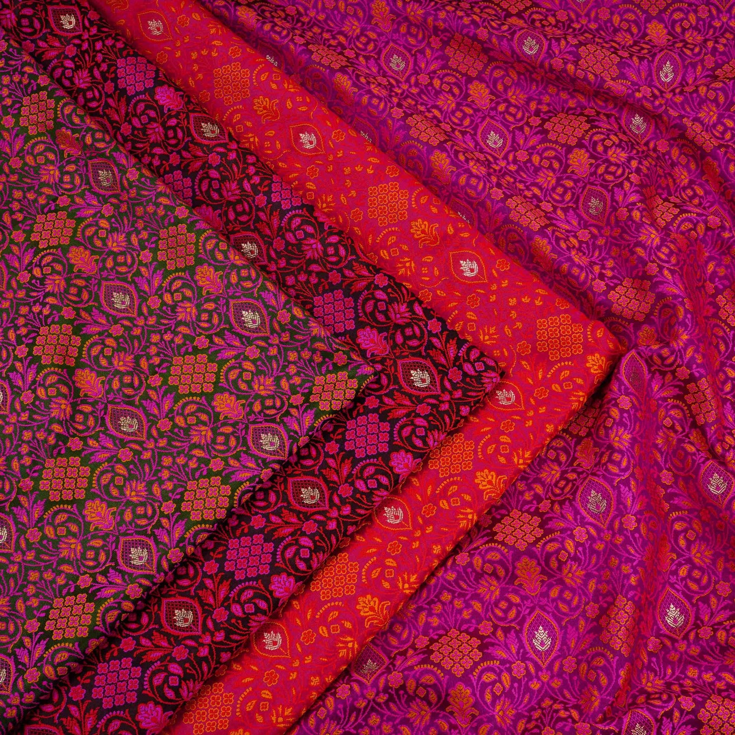 Black Zari Booti Dohri Tanchoi Silk Fabric HMSS-32726