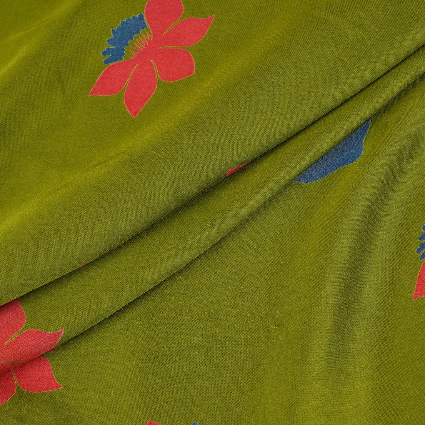 Parrot Green Floral Print Modal Satin SN-29525