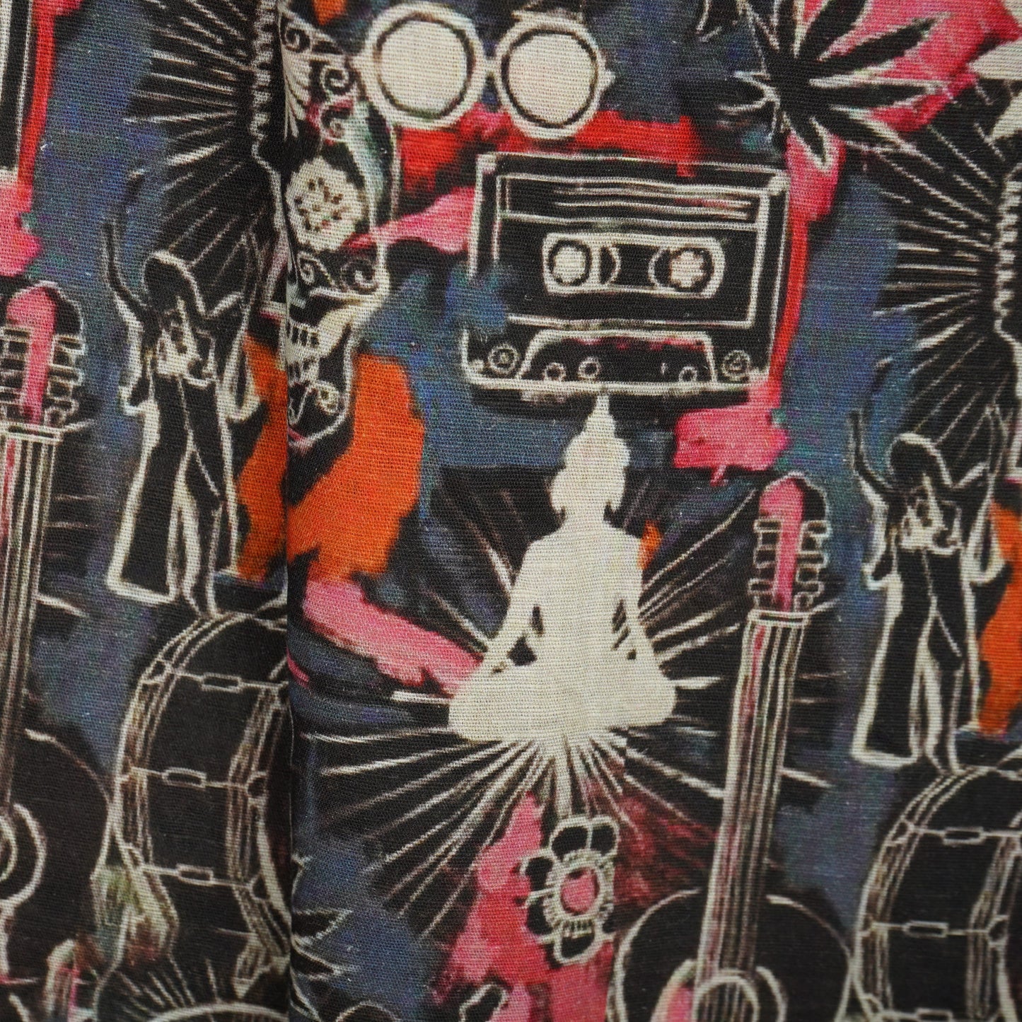 Black Abstarct Print Cotton Linen Fabric 21026