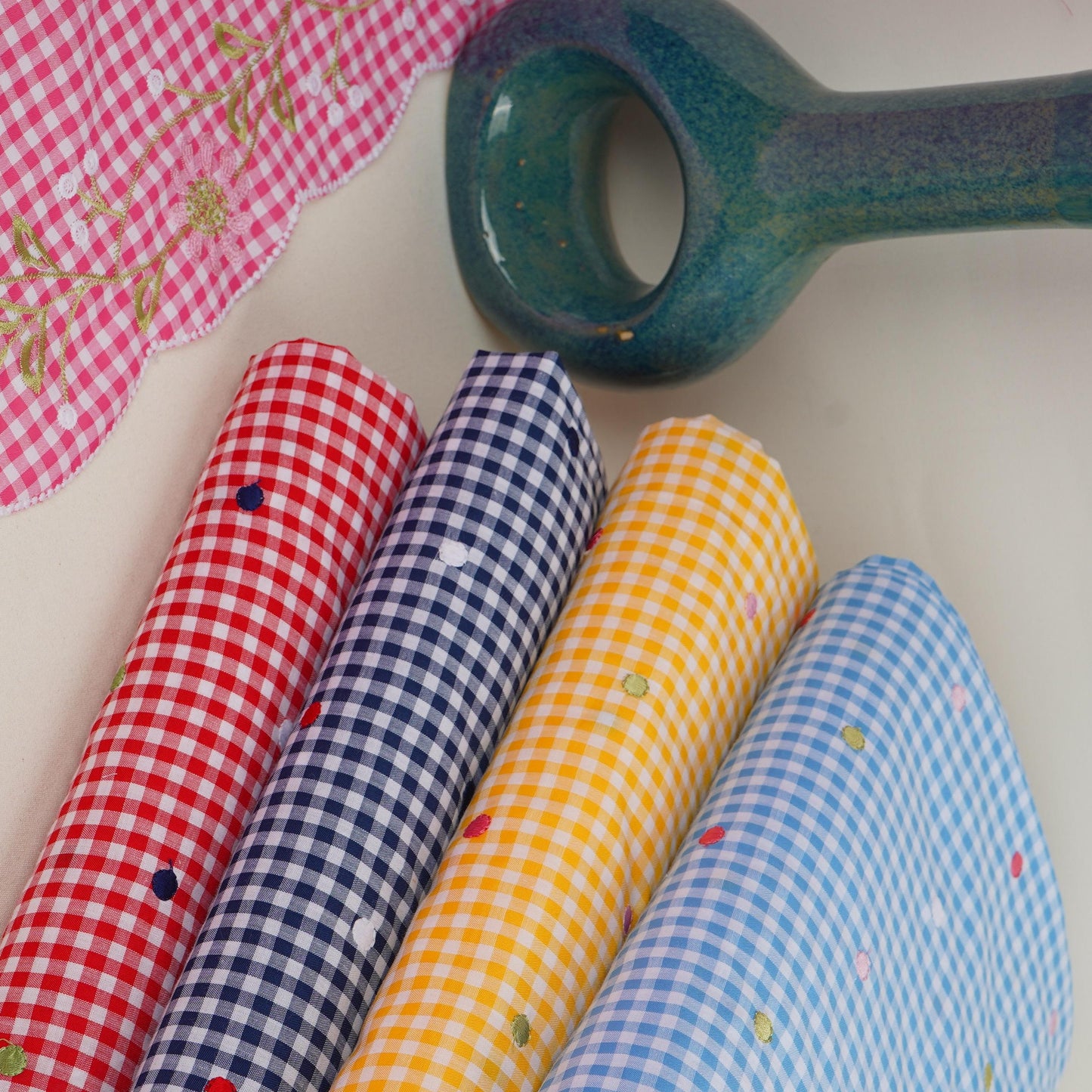 Navy Blue Checks embroidery Cotton Fabric MJF-31316
