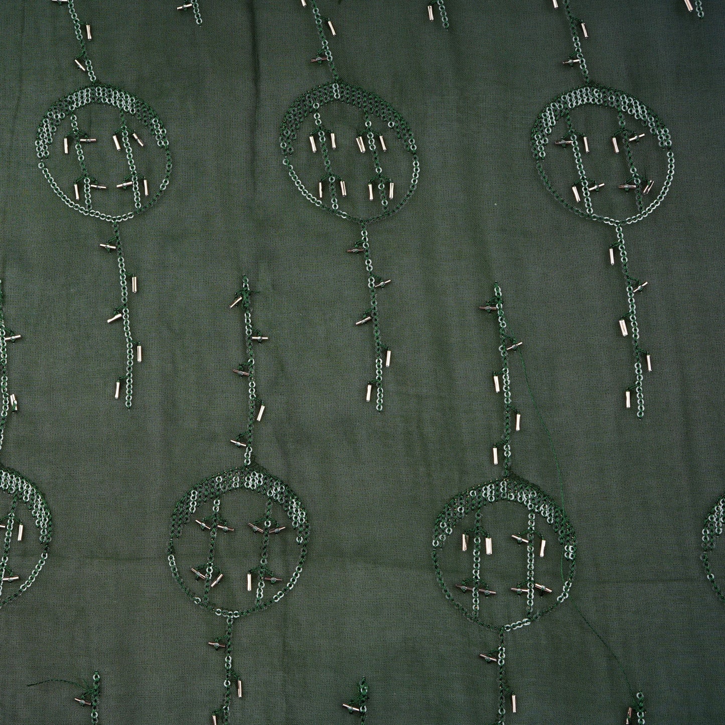 Dark Green Cutdana Sequins Embroidery Organza Fabric 21022