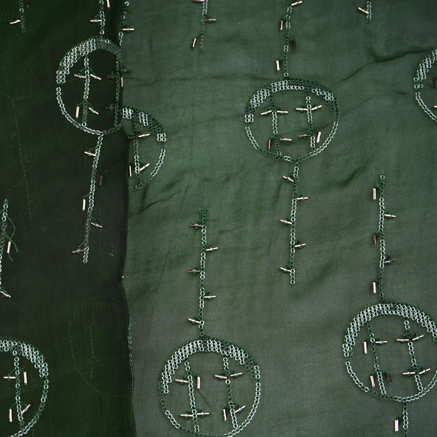 Dark Green Cutdana Sequins Embroidery Organza Fabric 21022