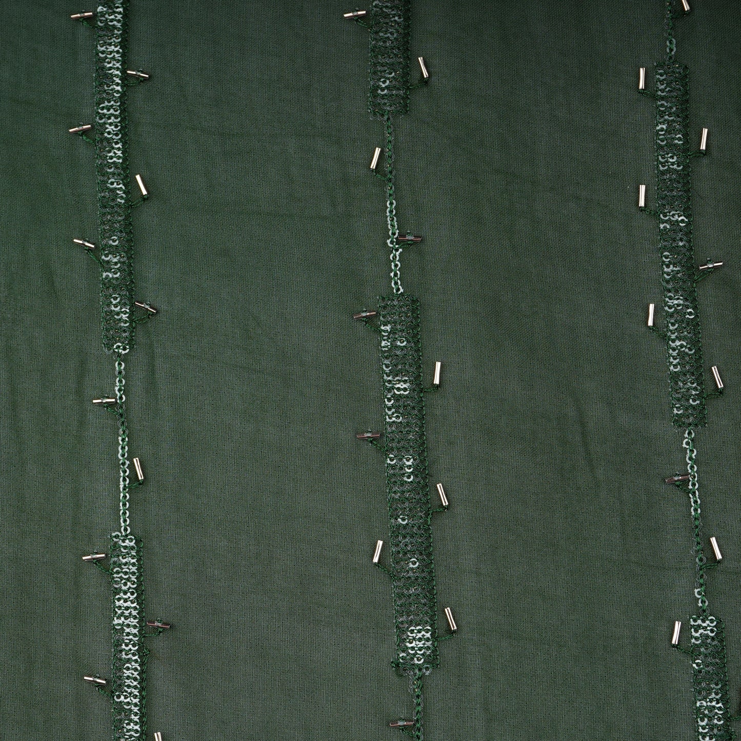 Dark Green Cutdana Sequins Embroidery Organza Fabric 21021