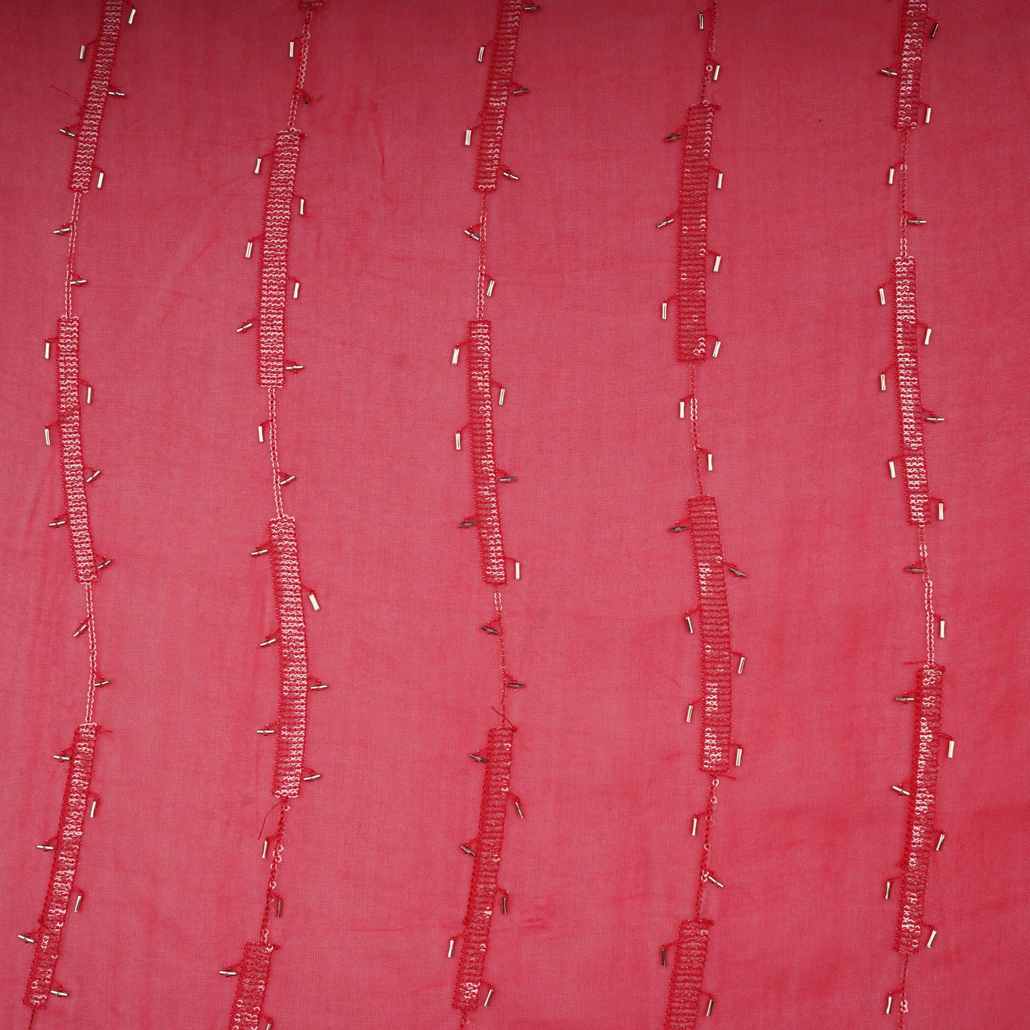 Red Cutdana Sequins Embroidery Organza Fabric 21014