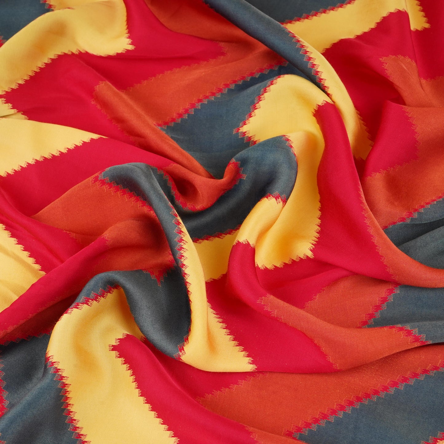 Yellow with Multicolor Chervon Print Modal Satin SN-29509