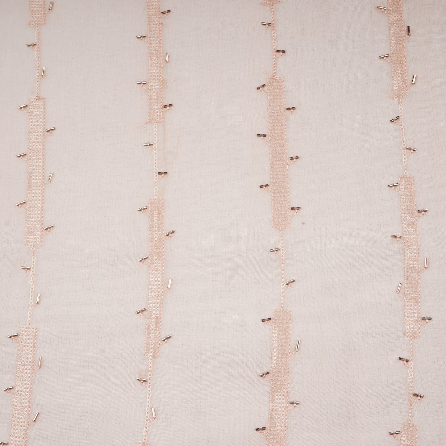 Peach Cutdana Sequins Embroidery Organza Fabric 21018