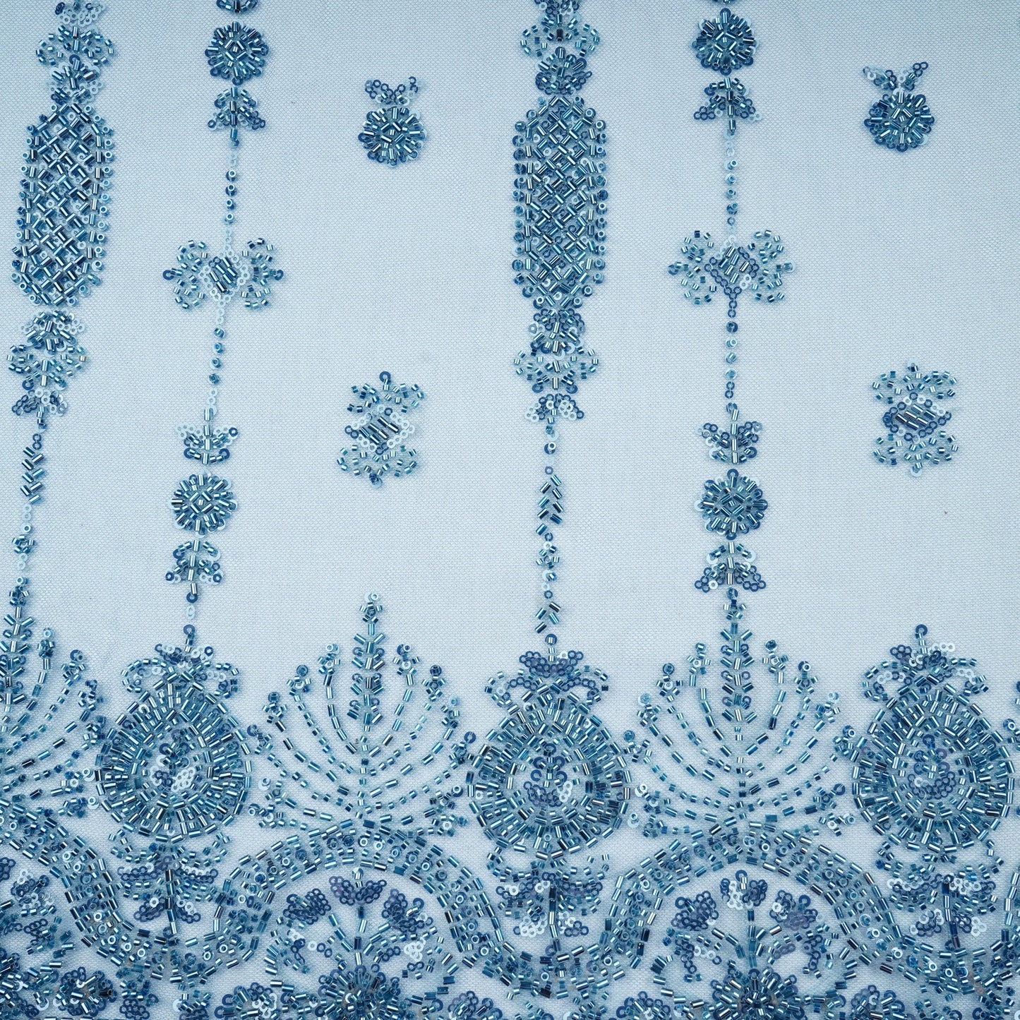 Blue Cutdana Sequins Embroidery Net Fabric 21238