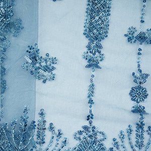 Blue Cutdana Sequins Embroidery Net Fabric 21238