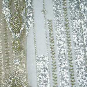 Olive Green Cutdana Sequins Embroidery Net Fabric 21236