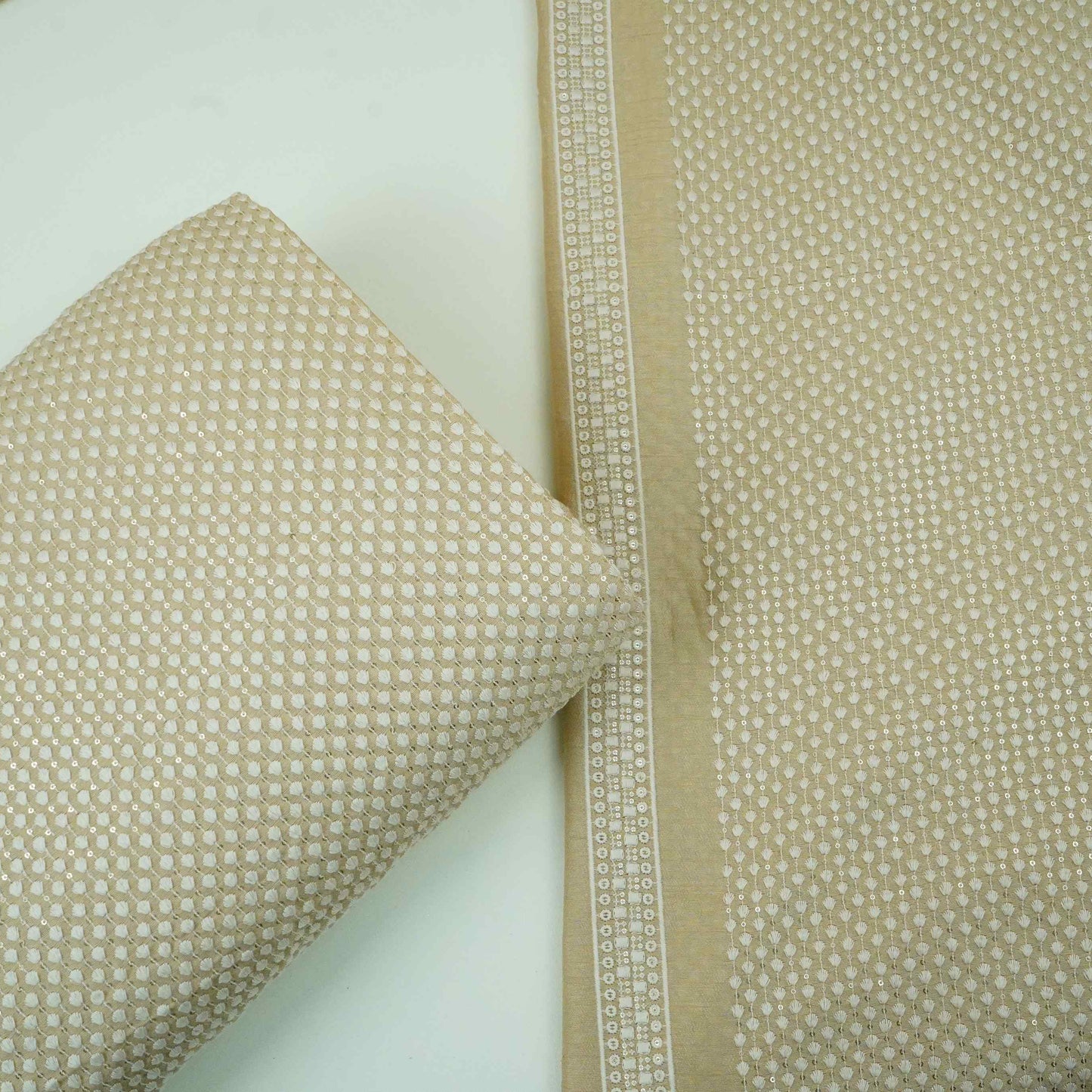 Light Beige thread embroidery Mysor Silk Fabric VI-30995