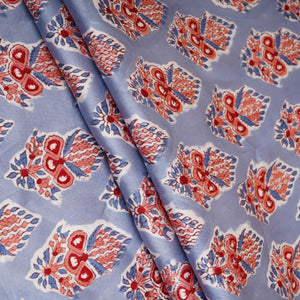 Sky Blue floral Print Modal Satin Fabric AFI-29543 - TradeUNO