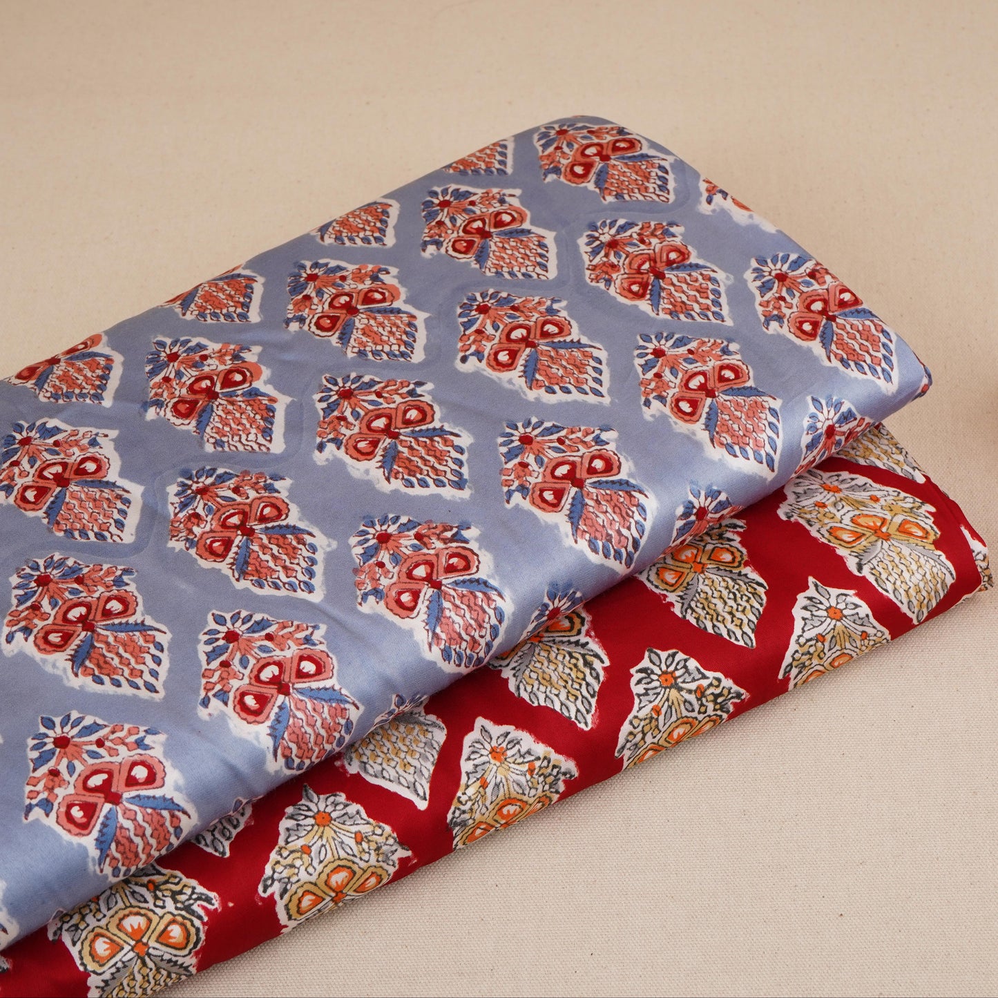 Red floral print Modal Satin Fabric AFI-29541