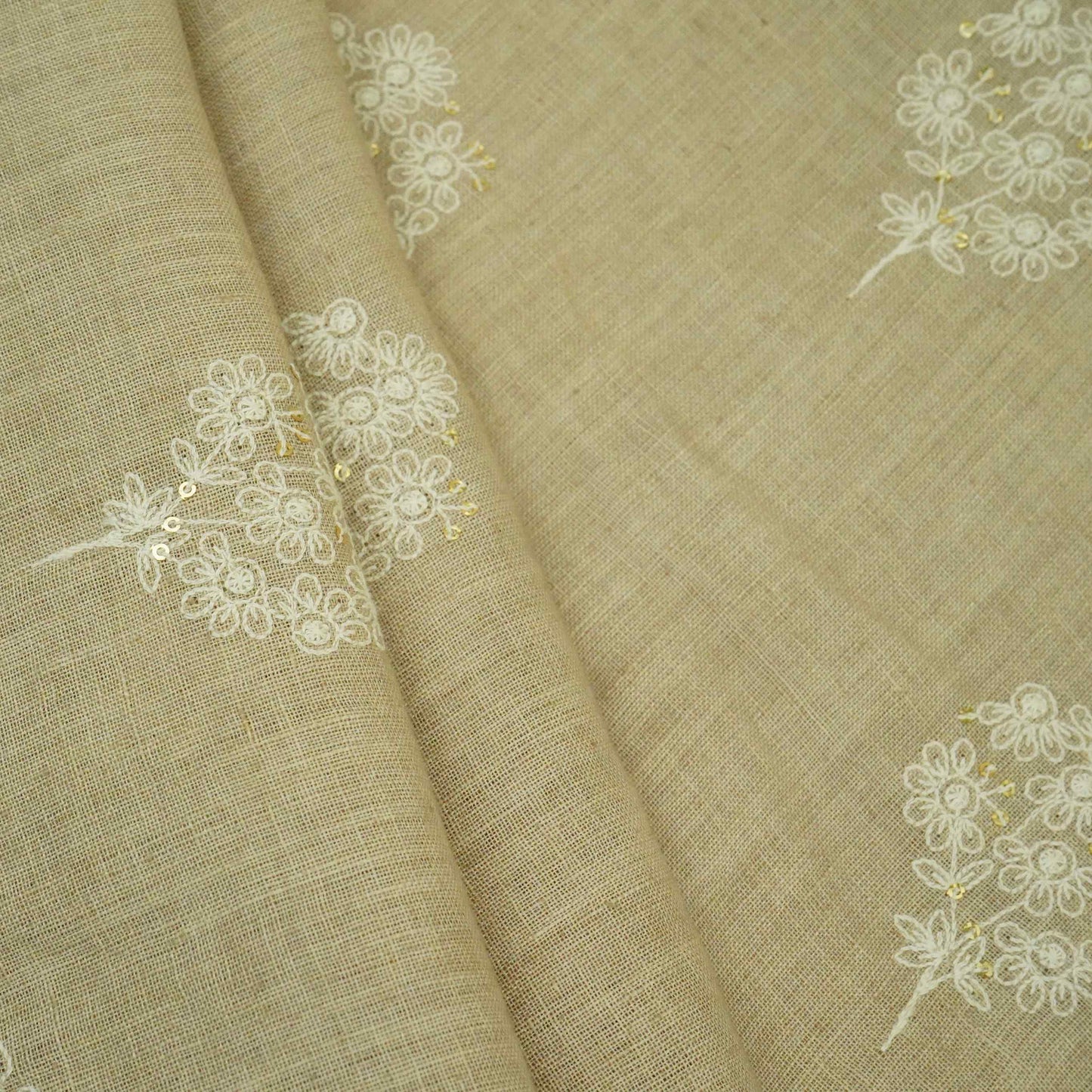Greige floral embroidery Pure Linen Fabric SN-31144