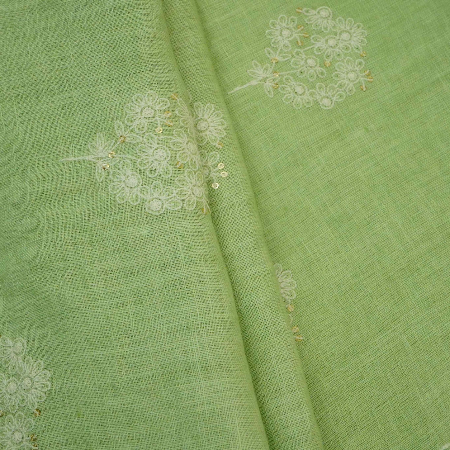 Sage Green floral embroidery Pure Linen Fabric SN-31143