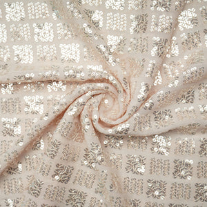 Pink Geometrical Sequence Embroidery Georgette Fabric 16211