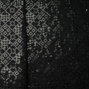 Black Geometrical Sequins Embroidery Georgette Fabric 15539