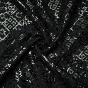 Black Geometrical Sequins Embroidery Georgette Fabric 15539