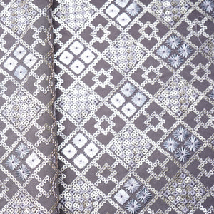 Smoke Grey Geometrical Sequins Embroidery Georgette Fabric 15540