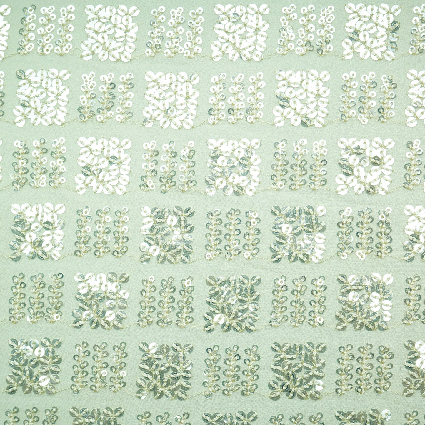 Light Olive Green Geometrical Sequence Embroidery Georgette Fabric 16214