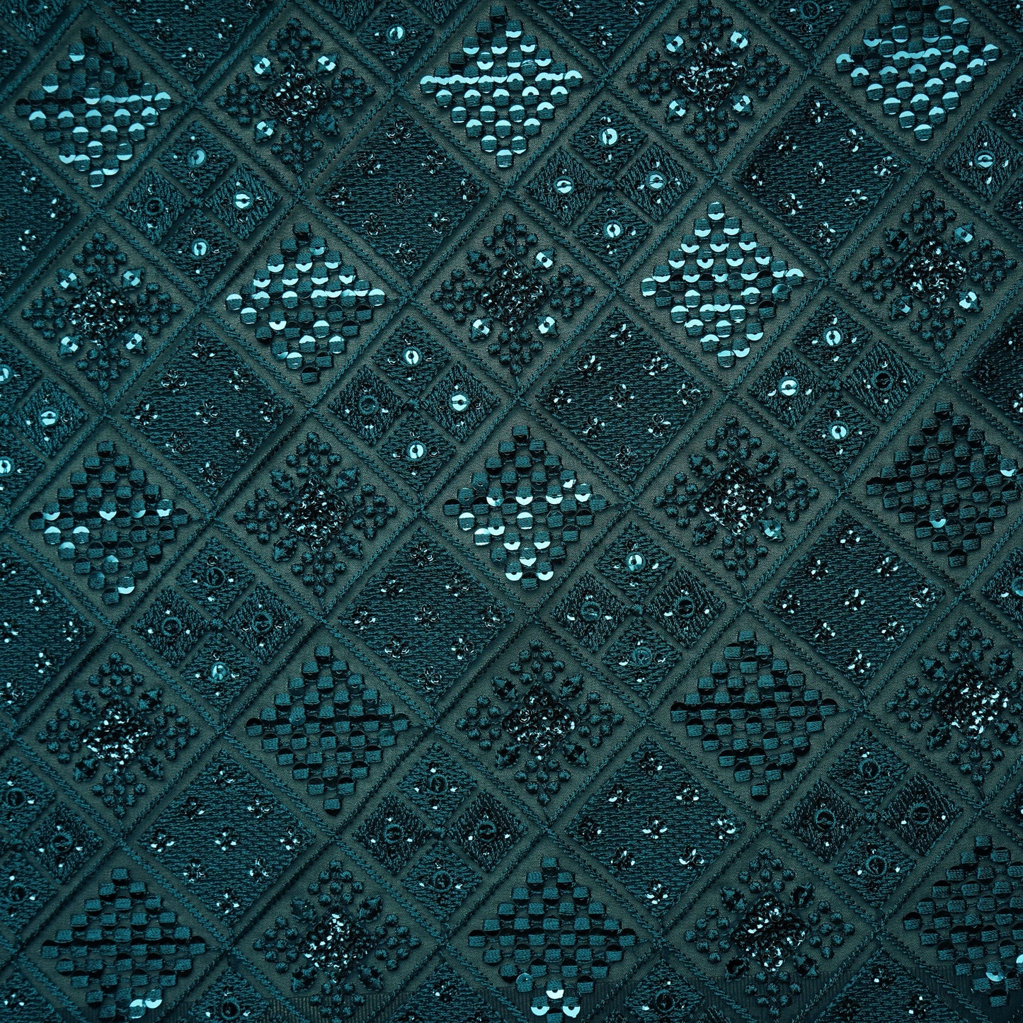 Green Geometrical Thread Work Georgette Fabric 17855