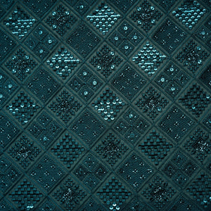 Green Geometrical Thread Work Georgette Fabric 17855