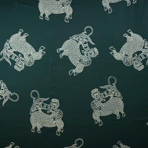Dark Green Gond art Print Modal Satin SN-29516 - TradeUNO