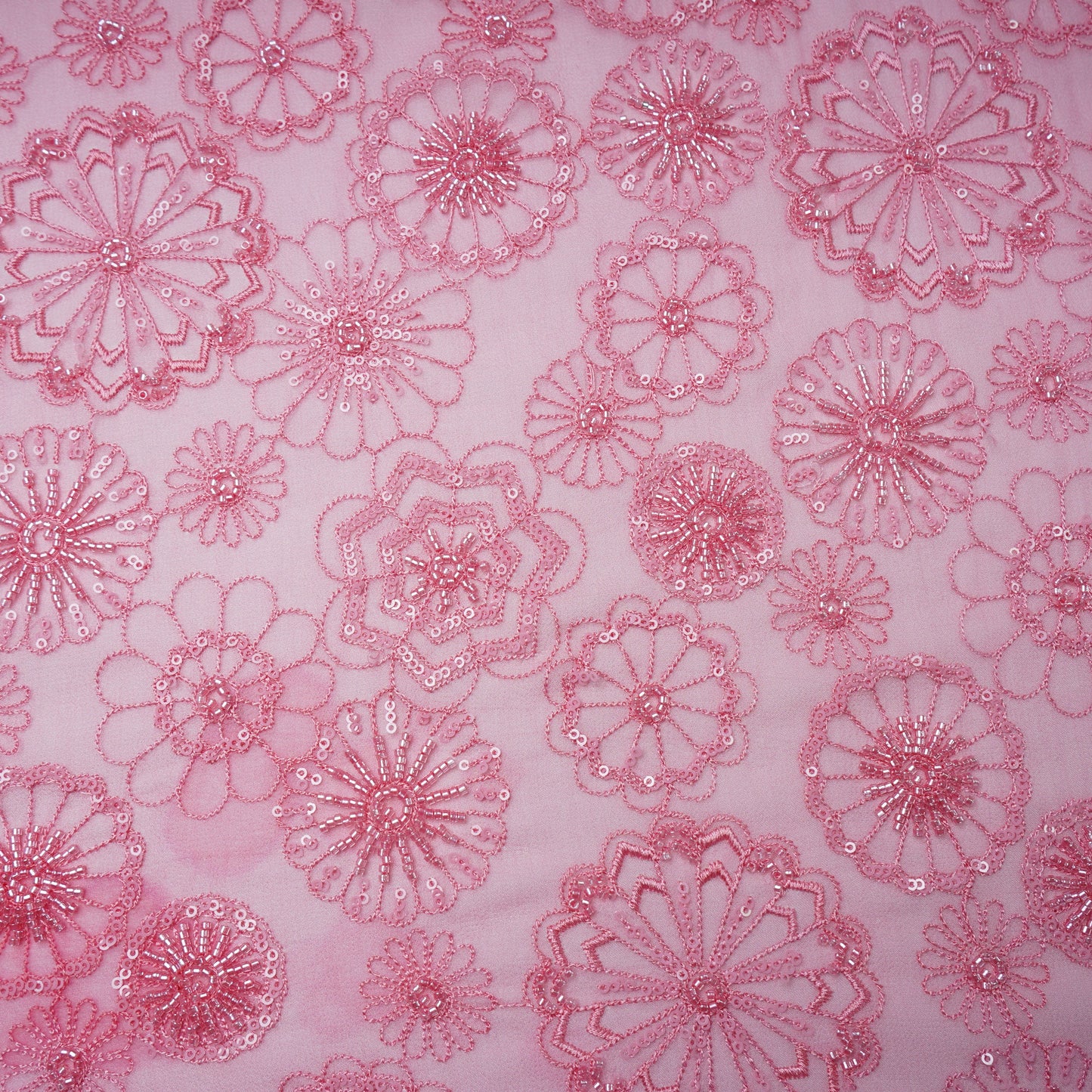 Premium Dark Pink Floral CutDana Embroidery Georgette Fabric