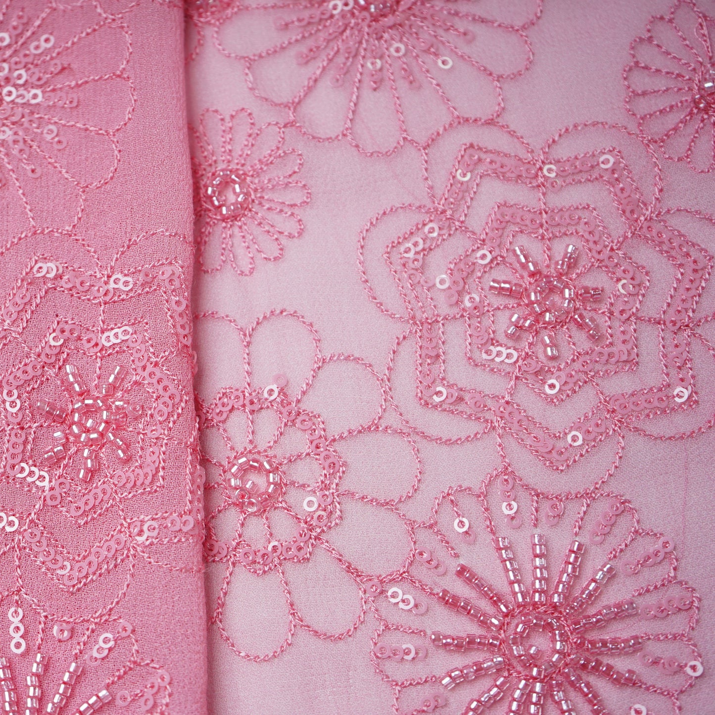 Premium Dark Pink Floral CutDana Embroidery Georgette Fabric