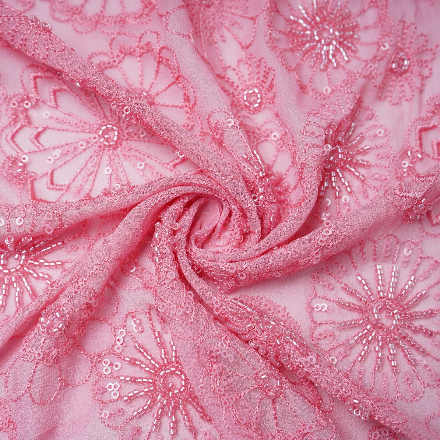 Premium Dark Pink Floral CutDana Embroidery Georgette Fabric