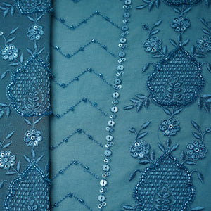Premium Blue Tropical CutDana Thread Embroidery Georgette Fabric