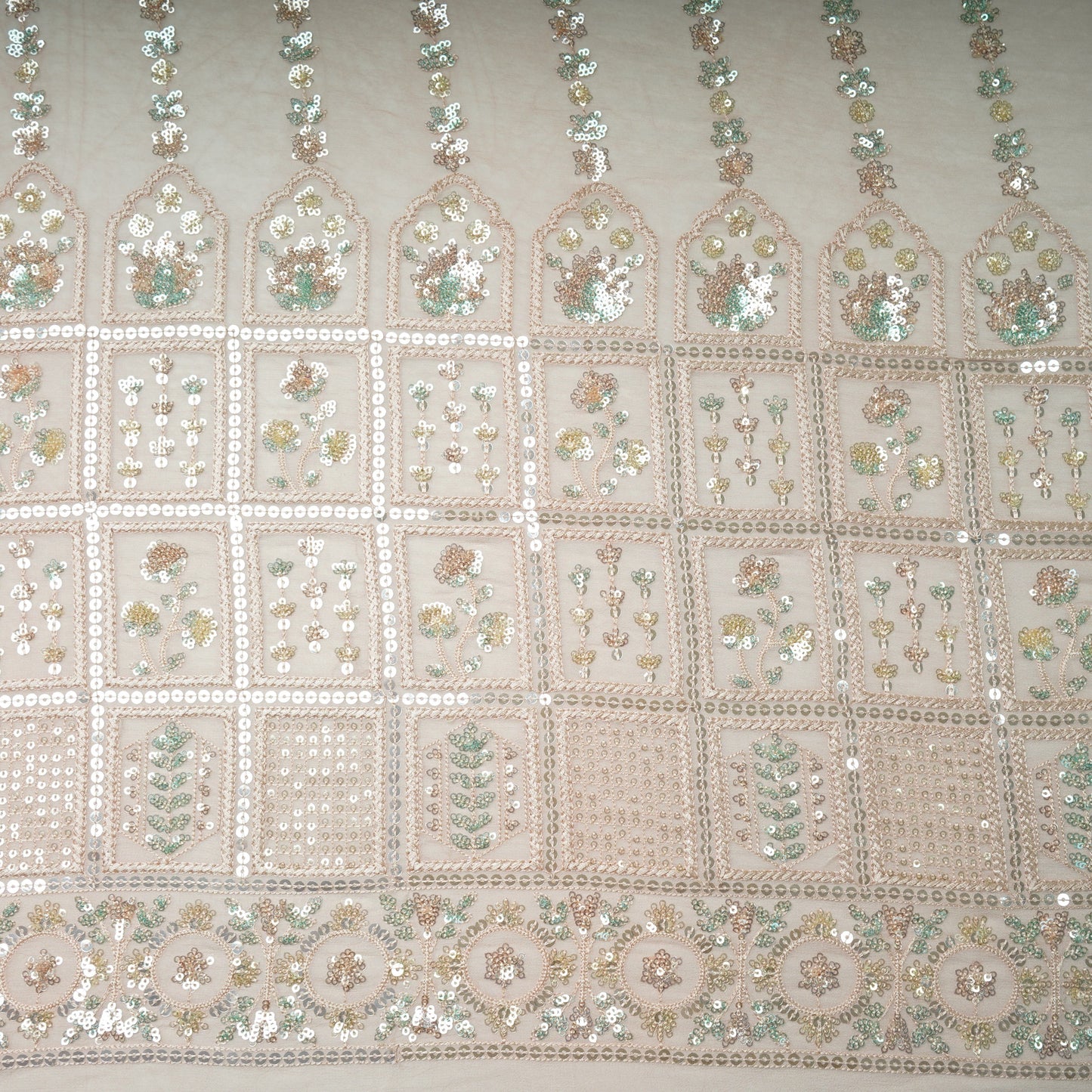 Premium Georgette Fabric Baby Pink Thread Sequins Fabric
