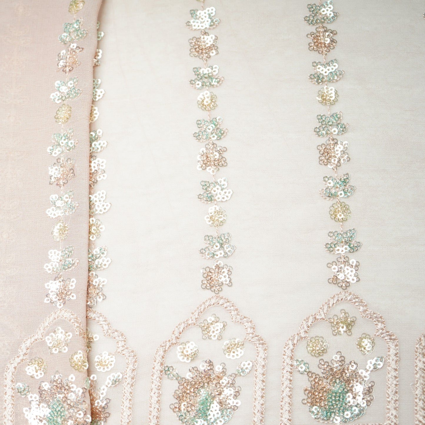 Premium Georgette Fabric Baby Pink Thread Sequins Fabric