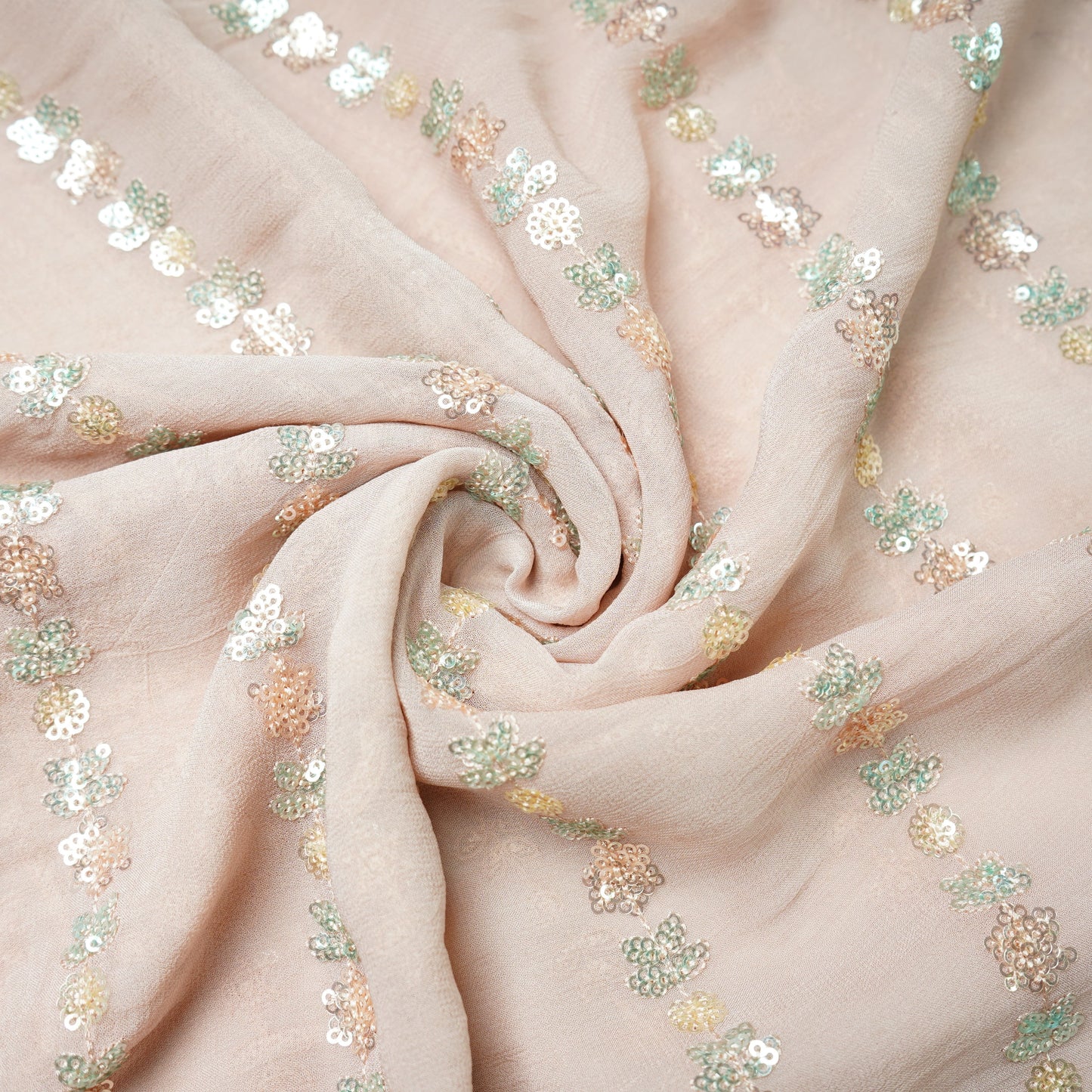 Premium Georgette Fabric Baby Pink Thread Sequins Fabric