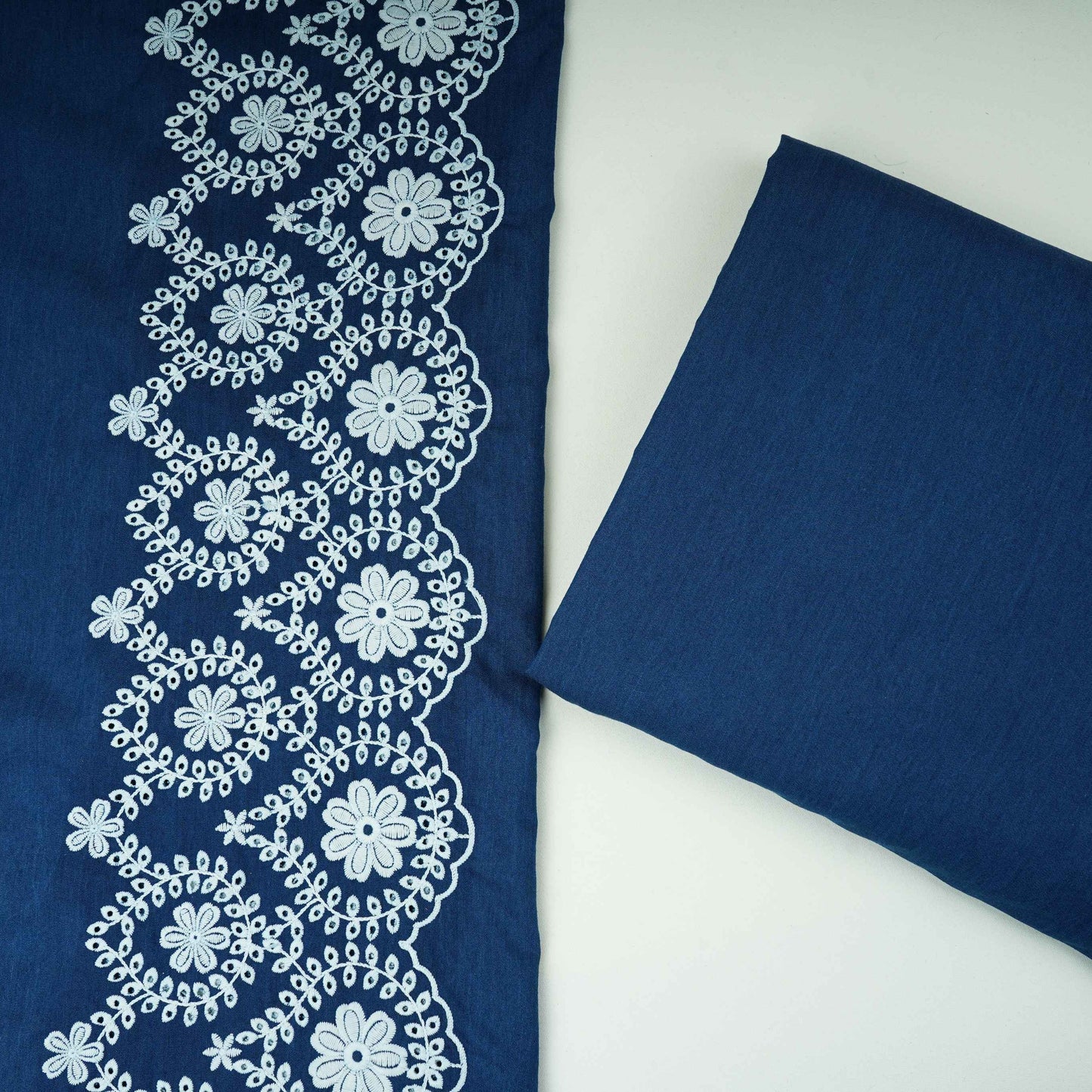 Blue Floral Embroidery Denim Fabric TF-30597
