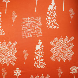Orange Floral Block Print Modal Satin SN-29520 - TradeUNO