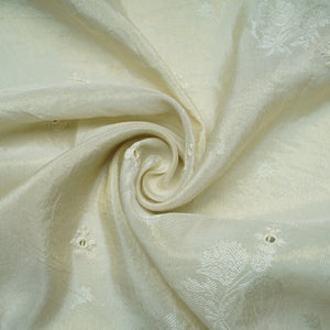Golden Floral Border Sequins Woven Zari Work Tissue Organza Fabric 15366