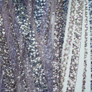 Purple Pearl Heavy Sequins Embroidery Net Fabric 15011