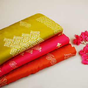 Orange Floral Block Print Modal Satin SN-29520 - TradeUNO