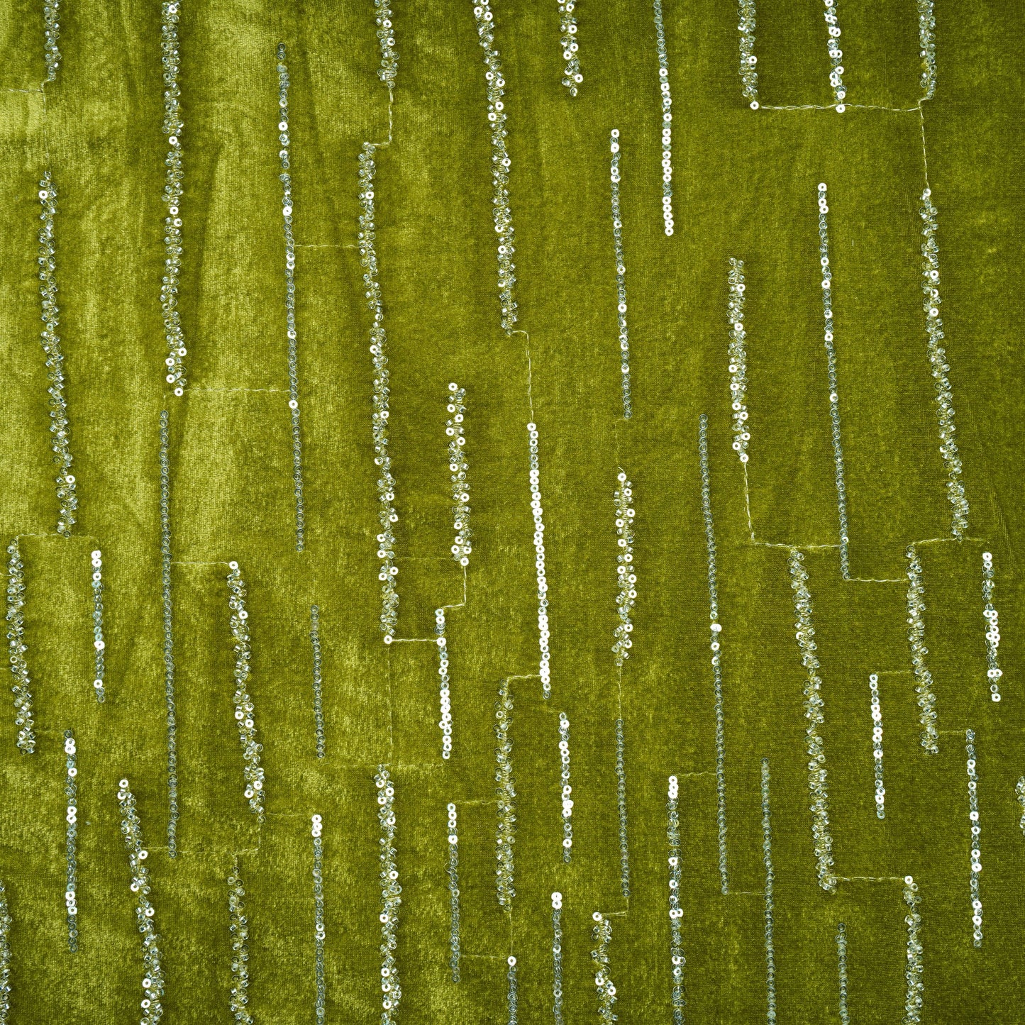 Green Cutdana Embroidery Velvet Fabric 20884