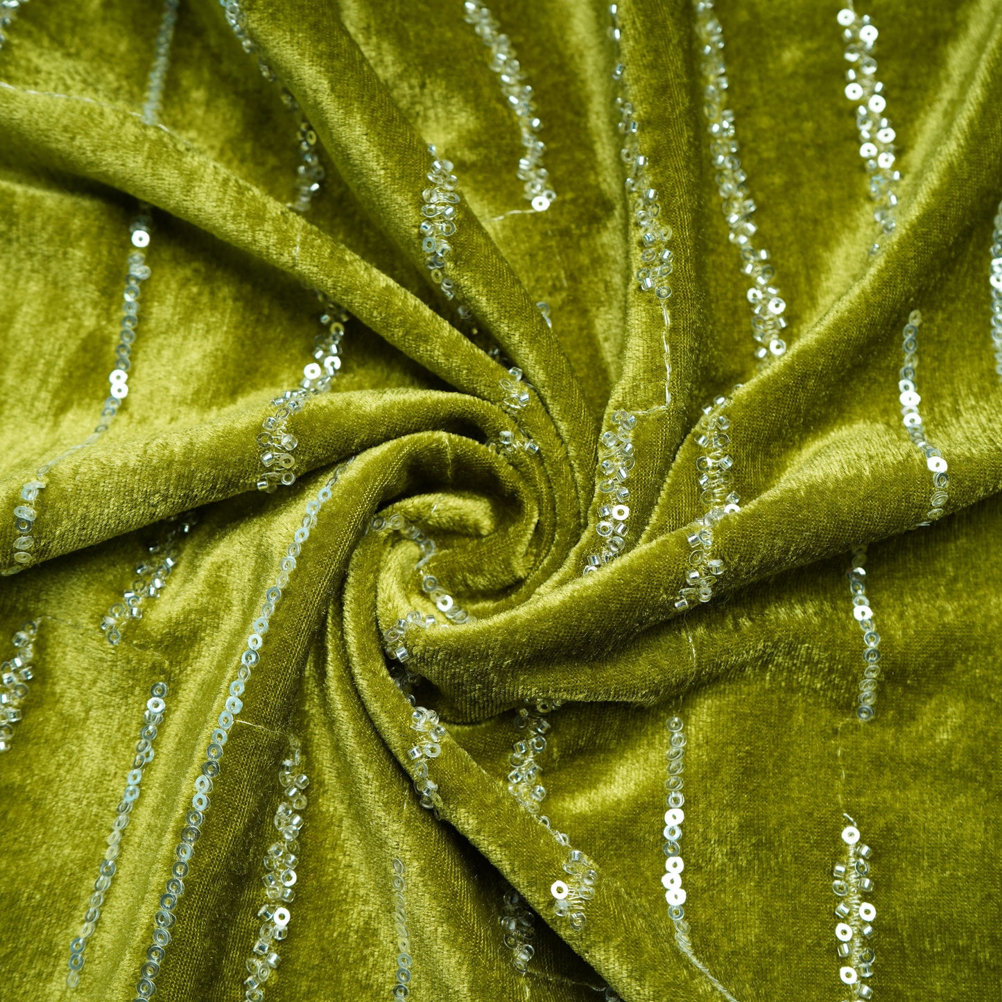 Green Cutdana Embroidery Velvet Fabric 20884