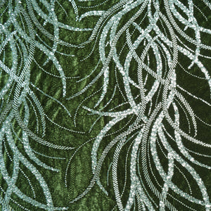 Green Sequins Cutdana Embroidery Velvet Fabric 19993