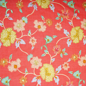 Coral Pink floral embroidery Mul Chanderi Fabric GTS-31132 - TradeUNO