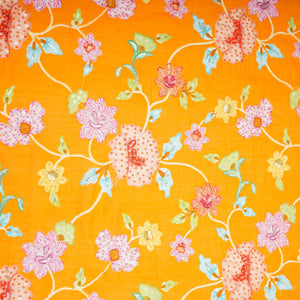 Mustard Yellow floral embroidery Mul Chanderi Fabric GTS-31131 - TradeUNO