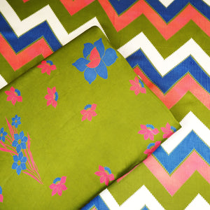 Green with Multicolor Chervon Print Modal Satin SN-29505 - TradeUNO
