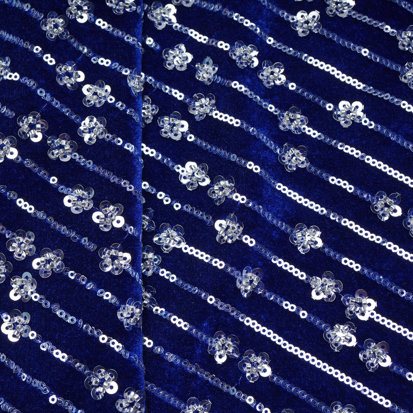 Blue Cutdana Sequins Embroidery Velvet Fabric 20880