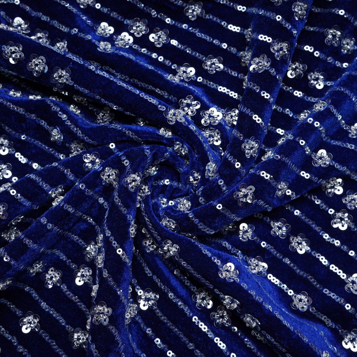 Blue Cutdana Sequins Embroidery Velvet Fabric 20880