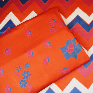 Orange Floral Print Modal Satin SN-29524 - TradeUNO